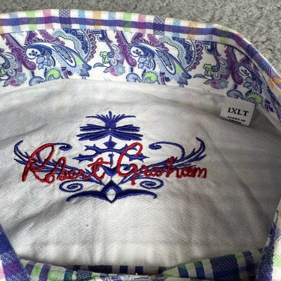 Robert Graham Paisley Cuff Mens Button Up Shirt Size 1XLT Tall Multicolor Stripe - Picture 5 of 8